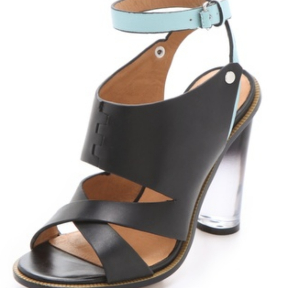 L.A.M.B Chase Sandals – Women’s Size 5.5 Lucite Heel, Designer Shoes NIB